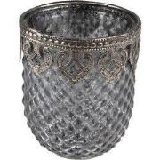 Clayre & Eef Theelichthouder Ø 8x9 cm Grijs Glas