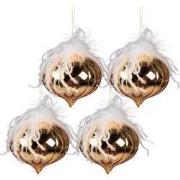 Clayre & Eef Kerstbal Set van 4 Ø 12 cm Goudkleurig Wit Glas