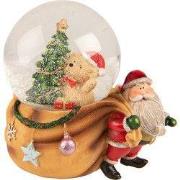 Clayre & Eef Sneeuwbol Kerstman 14x10x14 cm Bruin Rood Kunststof