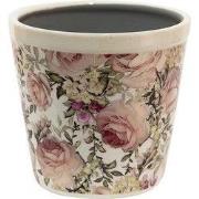 Clayre & Eef Bloempot Ø 15x14 cm Wit Roze Keramiek Bloemen