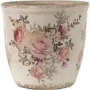 Clayre & Eef Bloempot Ø 12x12 cm Roze Beige Keramiek Bloemen