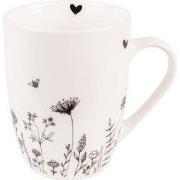 Clayre & Eef Mok 300 ml Beige Zwart Porselein Bloemen