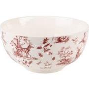 Clayre & Eef Soepkom 500 ml Beige Rood Porselein Rendieren en Bomen