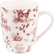 Clayre & Eef Mok 300 ml Beige Rood Porselein Rendieren en Bomen
