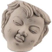 Clayre & Eef Bloempot Hoofd 23x26x22 cm Beige Grijs Steen