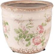 Clayre & Eef Bloempot Ø 12x11 cm Roze Beige Keramiek Bloemen