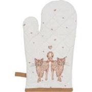 Clayre & Eef Kind Ovenwant 12x21 cm Beige Bruin Katoen Katten