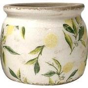 Clayre & Eef Bloempot Ø 15x13 cm Geel Groen Keramiek Citroen