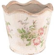 Clayre & Eef Bloempot Ø 18x17 cm Roze Beige Keramiek Bloemen