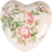 Clayre & Eef Decoratie 11x11x4 cm Roze Beige Keramiek Bloemen