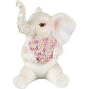 Clayre & Eef Beeld Olifant 10 cm Wit Roze Polyresin