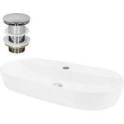 Wastafel incl. zilveren afloop zonder overloop 80x40x12 cm wit keramie...