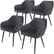 Eetkamerstoel set van 4 diamant quilting antraciet fluwelen bekleding ...