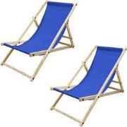 Set van 2 opvouwbare ligstoelen donkerblauw hout verstelbare rugleunin...