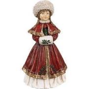 Clayre & Eef Beeld Meisje 9x7x17 cm Rood Polyresin