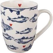 Clayre & Eef Mok 350 ml Wit Blauw Porselein Vissen