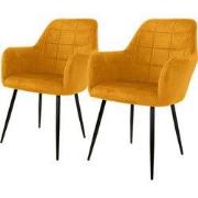Eetkamerstoelen met rugleuning & armleuningen set van 2 mosterd fluwel...