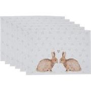 Clayre & Eef Placemats Set van 6 48x33 cm Wit Bruin Katoen Konijn