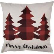 Clayre & Eef Kussenhoes 45x45 cm Rood Beige Polyester Kerstbomen