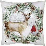 Clayre & Eef Kussenhoes 45x45 cm Groen Wit Polyester Hert