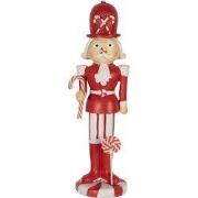 Clayre & Eef Kerstdecoratie Beeld Notenkraker 23 cm Rood Wit Polyresin