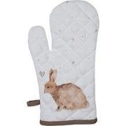 Clayre & Eef Ovenwant 18x30 cm Wit Bruin Katoen Konijn