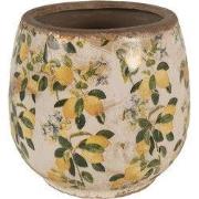 Clayre & Eef Bloempot Ø 15x15 cm Beige Geel Keramiek Citroenen