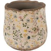 Clayre & Eef Bloempot Ø 21x19 cm Beige Keramiek Bloemen