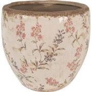 Clayre & Eef Bloempot Ø 18x17 cm Beige Roze Keramiek Bloemen