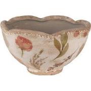 Clayre & Eef Bloempot Ø 16x9 cm Beige Roze Keramiek Bloemen