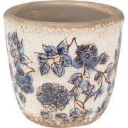 Clayre & Eef Bloempot Ø 13x12 cm Beige Blauw Keramiek Bloemen