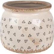 Clayre & Eef Bloempot Ø 16x13 cm Beige Zwart Keramiek Hartjes