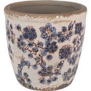 Clayre & Eef Bloempot Ø 17x16 cm Beige Blauw Keramiek Bloemen