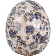 Clayre & Eef Decoratie Ei Ø 9x12 cm Beige Blauw Keramiek Bloemen