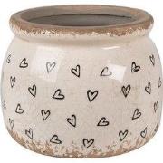 Clayre & Eef Bloempot Ø 12x10 cm Beige Zwart Keramiek Hartjes