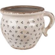 Clayre & Eef Bloempot 17x14x12 cm Beige Zwart Keramiek Hartjes