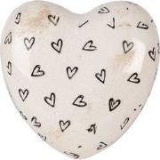 Clayre & Eef Decoratie Hart 11x11x4 cm Beige Zwart Keramiek Hartjes