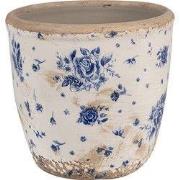 Clayre & Eef Bloempot Ø 13x12 cm Beige Blauw Keramiek Roosjes