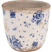 Clayre & Eef Bloempot Ø 11x10 cm Beige Blauw Keramiek Roosjes