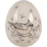 Clayre & Eef Decoratie Beeld Ei 16 cm Wit Beige Keramiek