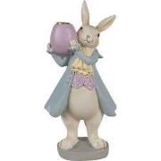 Clayre & Eef Beeld Konijn 10x8x20 cm Beige Blauw Polyresin