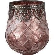 Clayre & Eef Theelichthouder Ø 9x11 cm Roze Glas