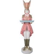 Clayre & Eef Beeld Konijn 124 cm Bruin Roze Keramisch materiaal