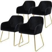 Eetkamerstoel set van 4 met rugleuning en armleuningen zwart Keukensto...