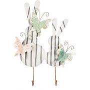 Clayre & Eef Wandhaak Konijnen 35x6x47 cm Wit Grijs Metaal