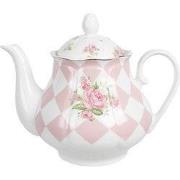 Clayre & Eef Theepot 1000 ml Roze Wit Porselein Rozen