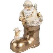 Clayre & Eef Decoratie Beeld Kerstman 16 cm Beige Goudkleurig Polyresi...