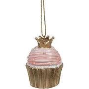 Clayre & Eef Kersthanger Cupcake Ø 4x6 cm Roze Polyresin