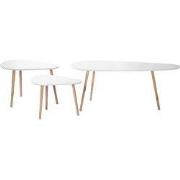 Set van 3 Witte en Houten Nesttafels