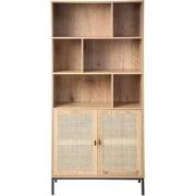 Boekenkast - 6 Vakken en 2 Deuren - Natuurlijk Rotan - L80 x H175 cm -...